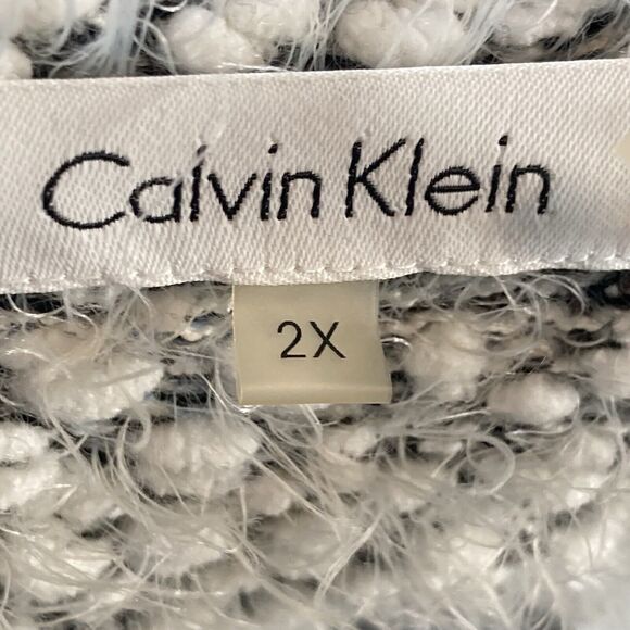 Calvin Klein Sweater Womens 2X White Black Striped Fuzzy Cozycore Loungewear - Picture 5 of 6